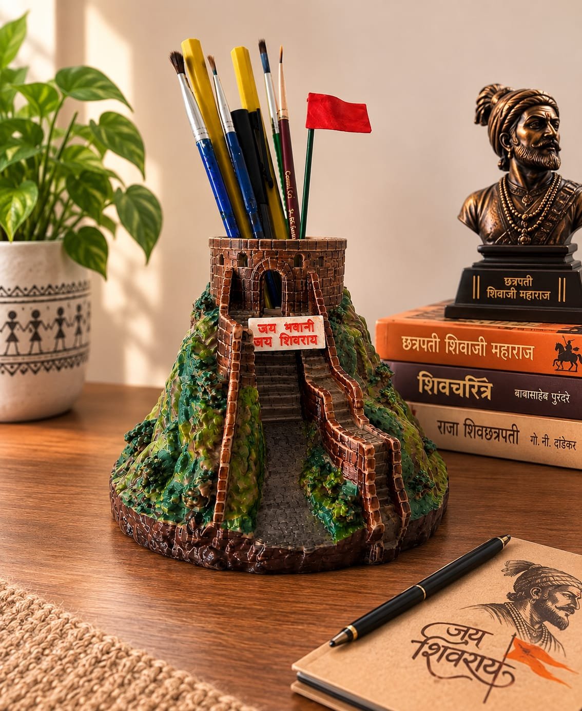 Shivaji Maharaj fort-themed pen stand