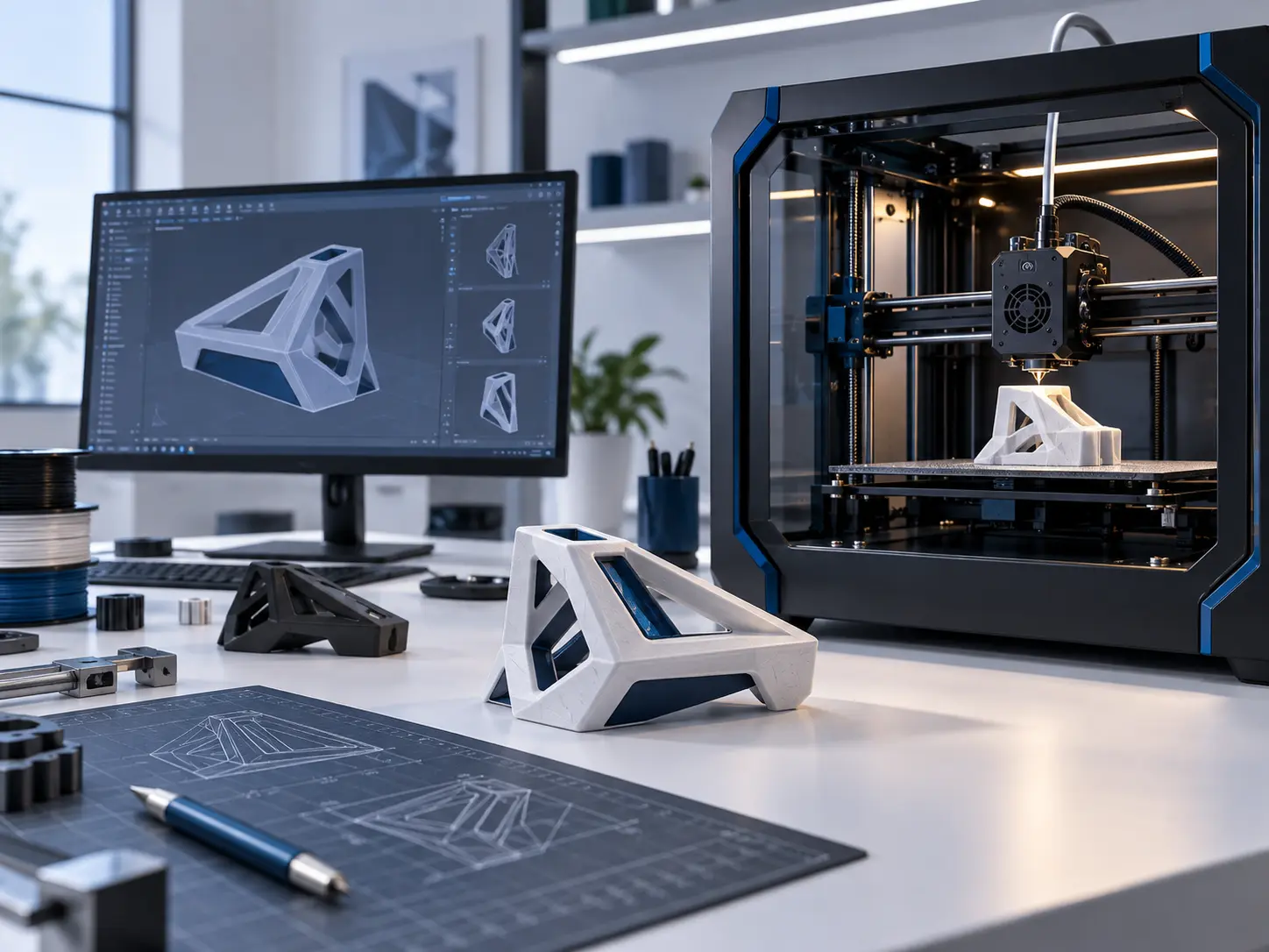 The Skyopic founder designing a custom 3D-printed piece at the studio